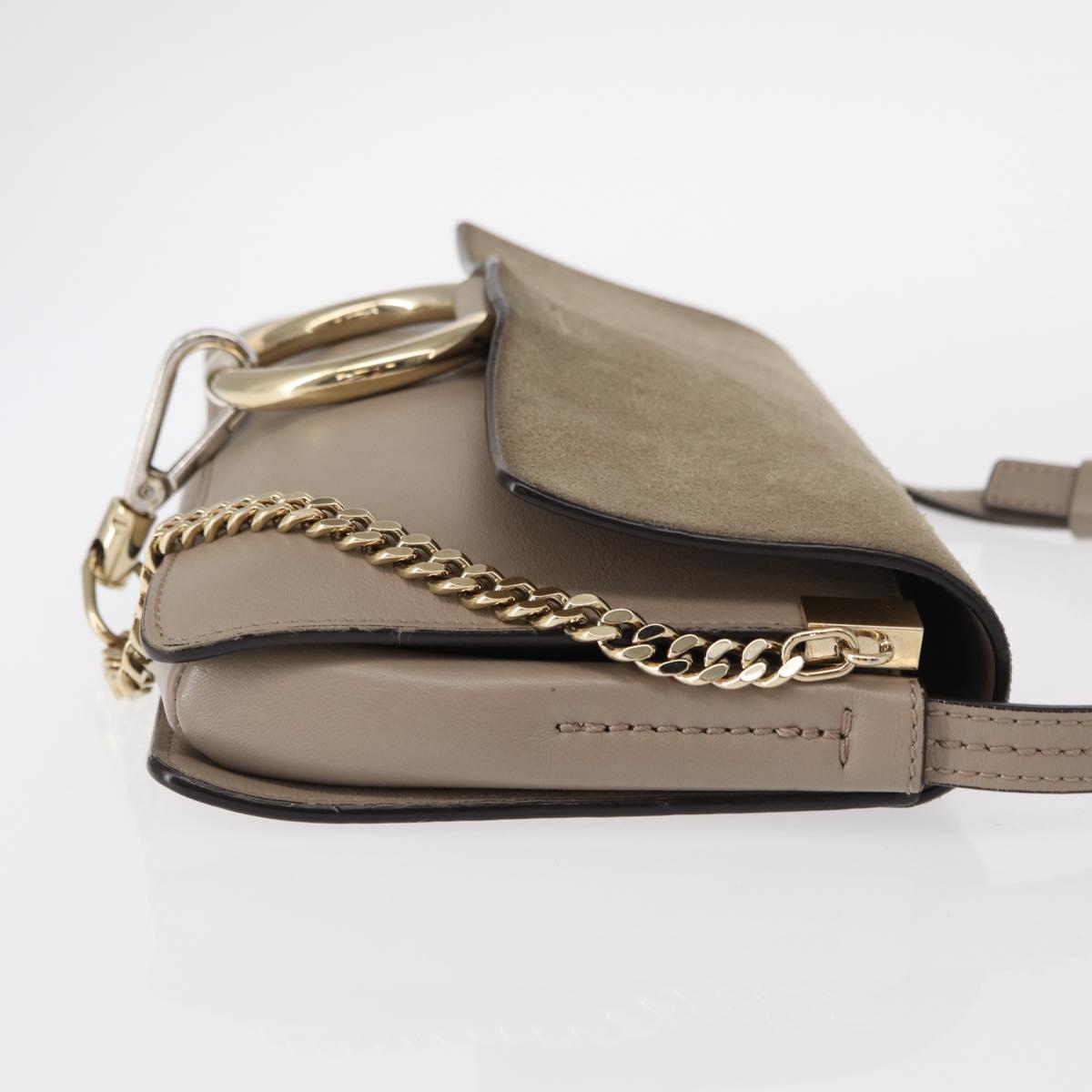Chloe Fay Shoulder Bag Suede Leather Beige Gold Auth gh1321