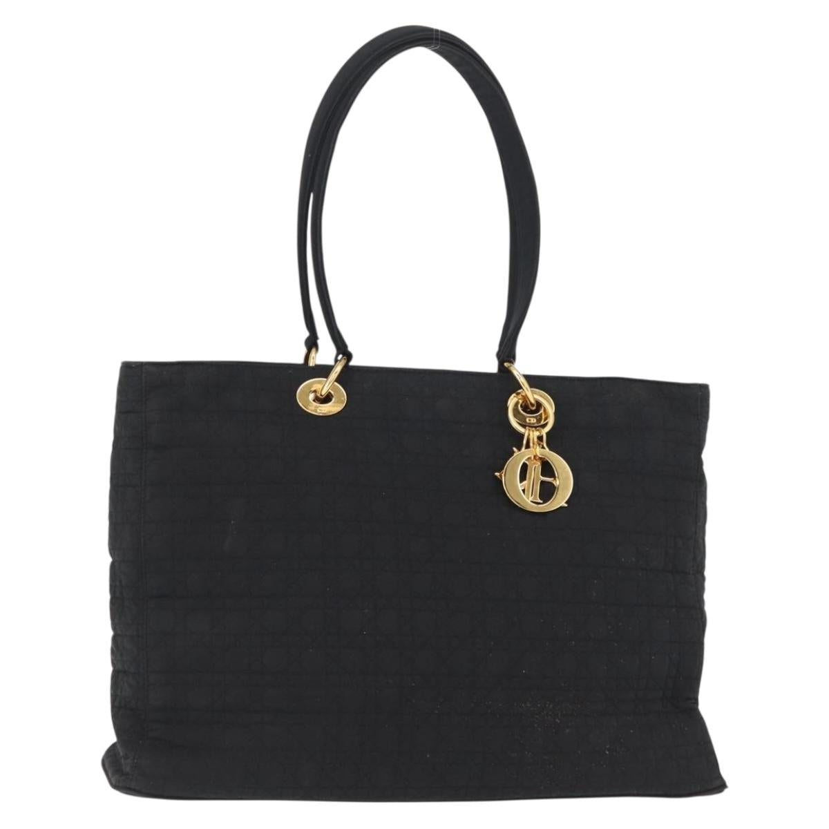 Christian Dior Canage Tote Bag Nylon Black Gold Auth gh1325