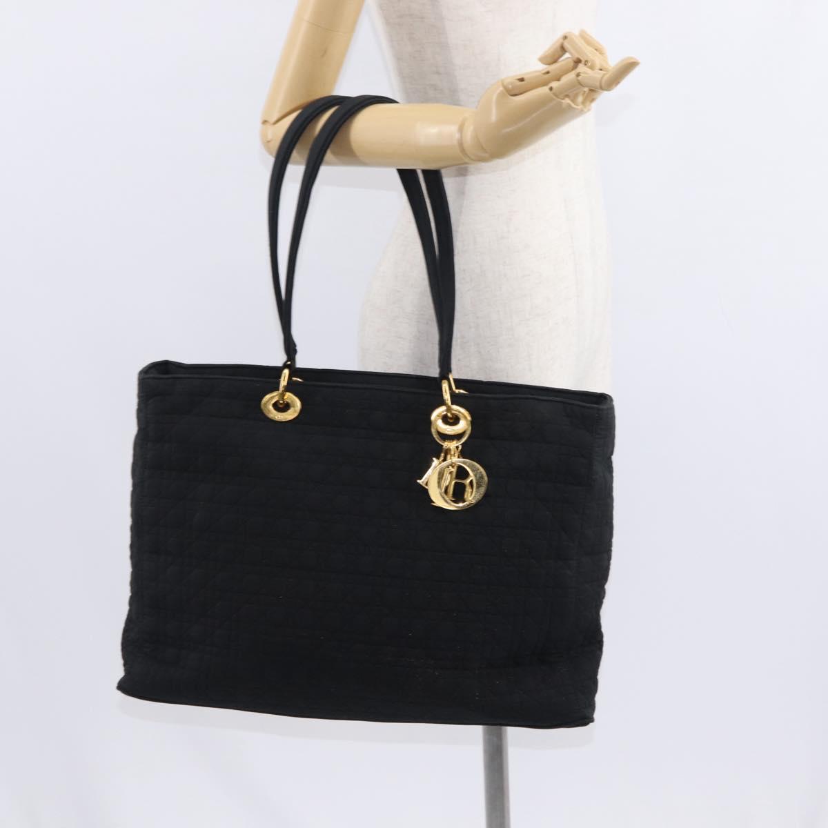 Christian Dior Canage Tote Bag Nylon Black Gold Auth gh1325