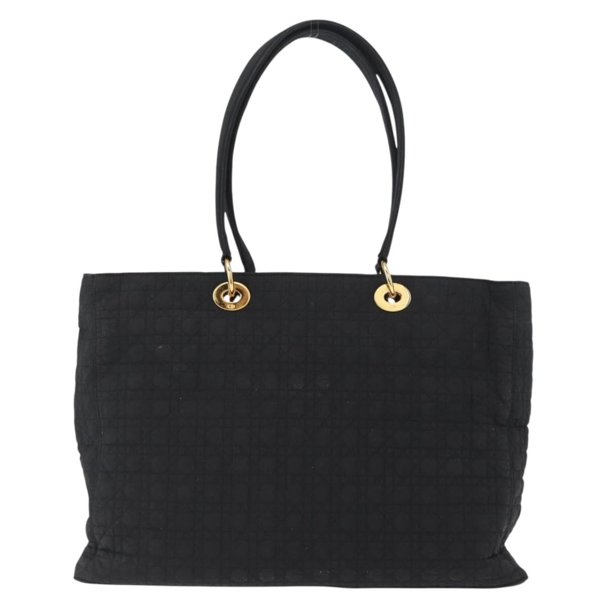 Christian Dior Canage Tote Bag Nylon Black Gold Auth gh1325