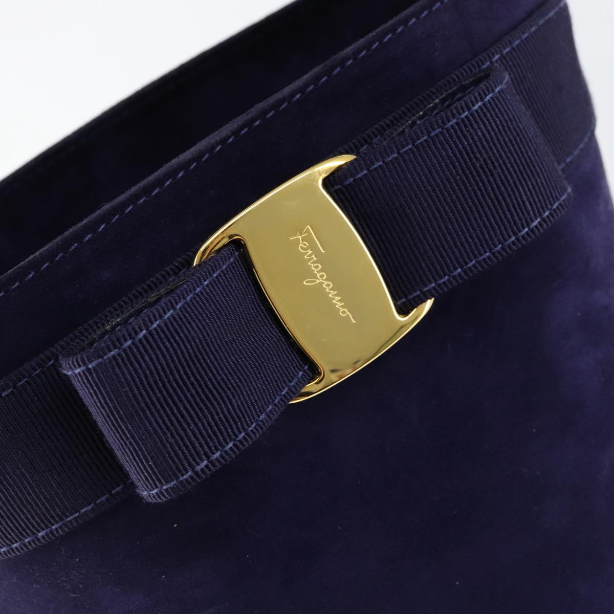 Salvatore Ferragamo Vala Hand Bag Suede Purple Gold Auth gh1326