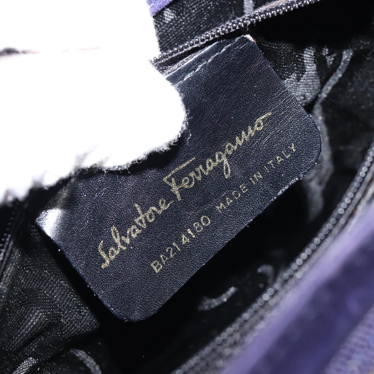 Salvatore Ferragamo Vala Hand Bag Suede Purple Gold Auth gh1326