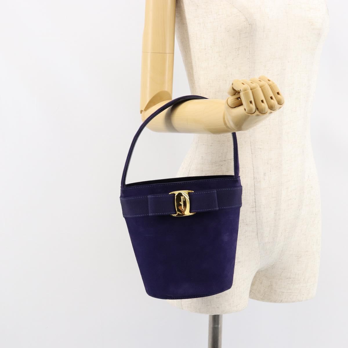 Salvatore Ferragamo Vala Hand Bag Suede Purple Gold Auth gh1326