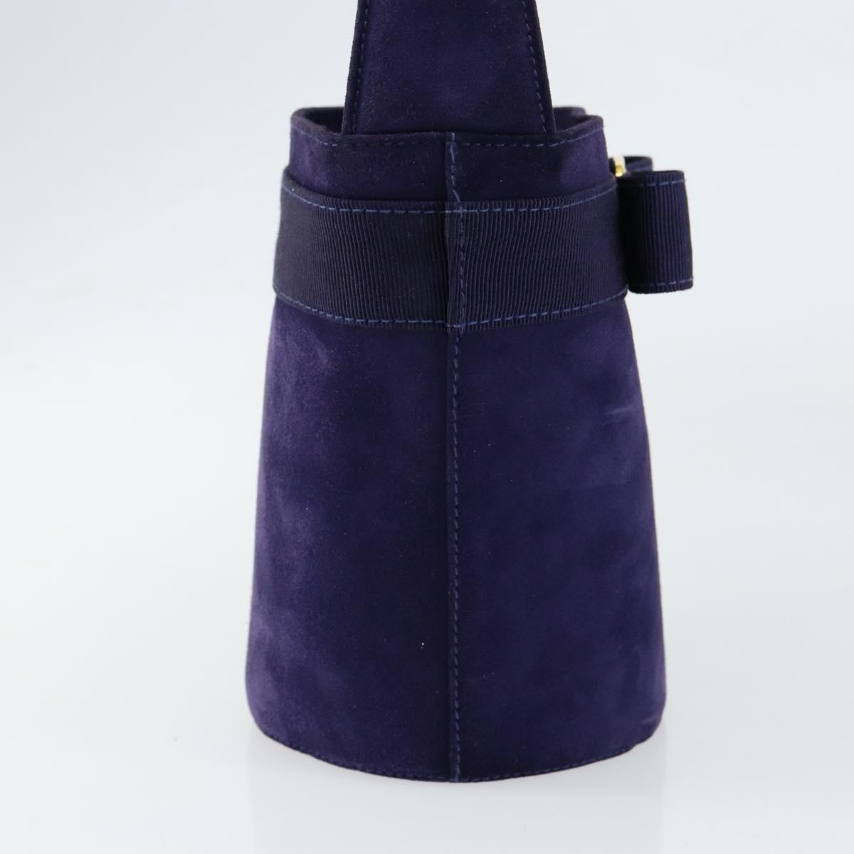 Salvatore Ferragamo Vala Hand Bag Suede Purple Gold Auth gh1326