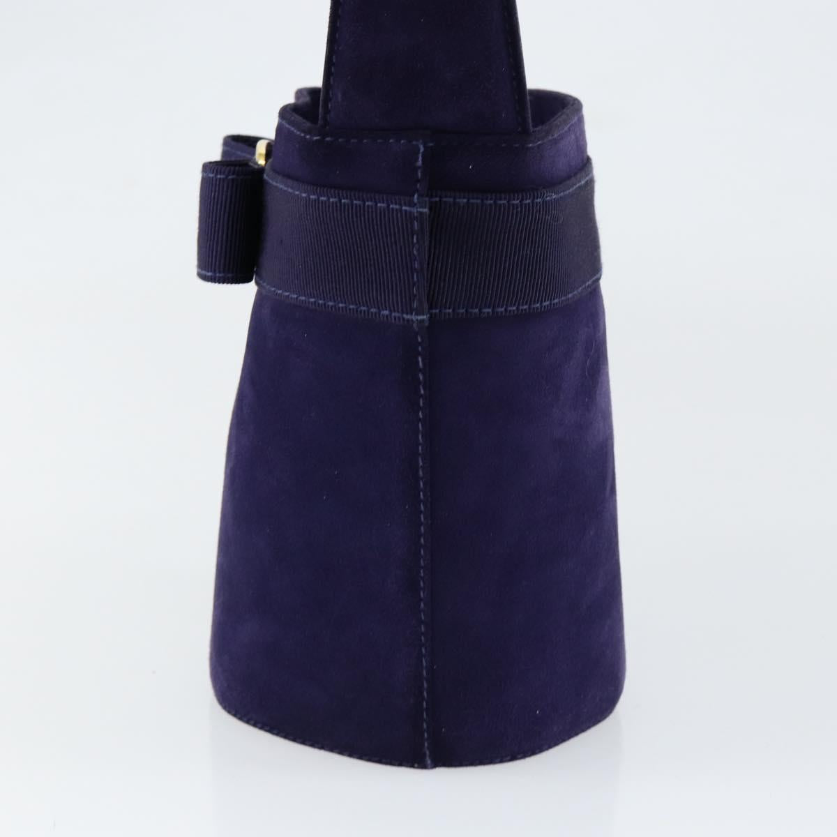 Salvatore Ferragamo Vala Hand Bag Suede Purple Gold Auth gh1326