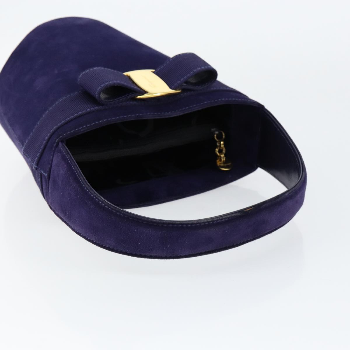 Salvatore Ferragamo Vala Hand Bag Suede Purple Gold Auth gh1326