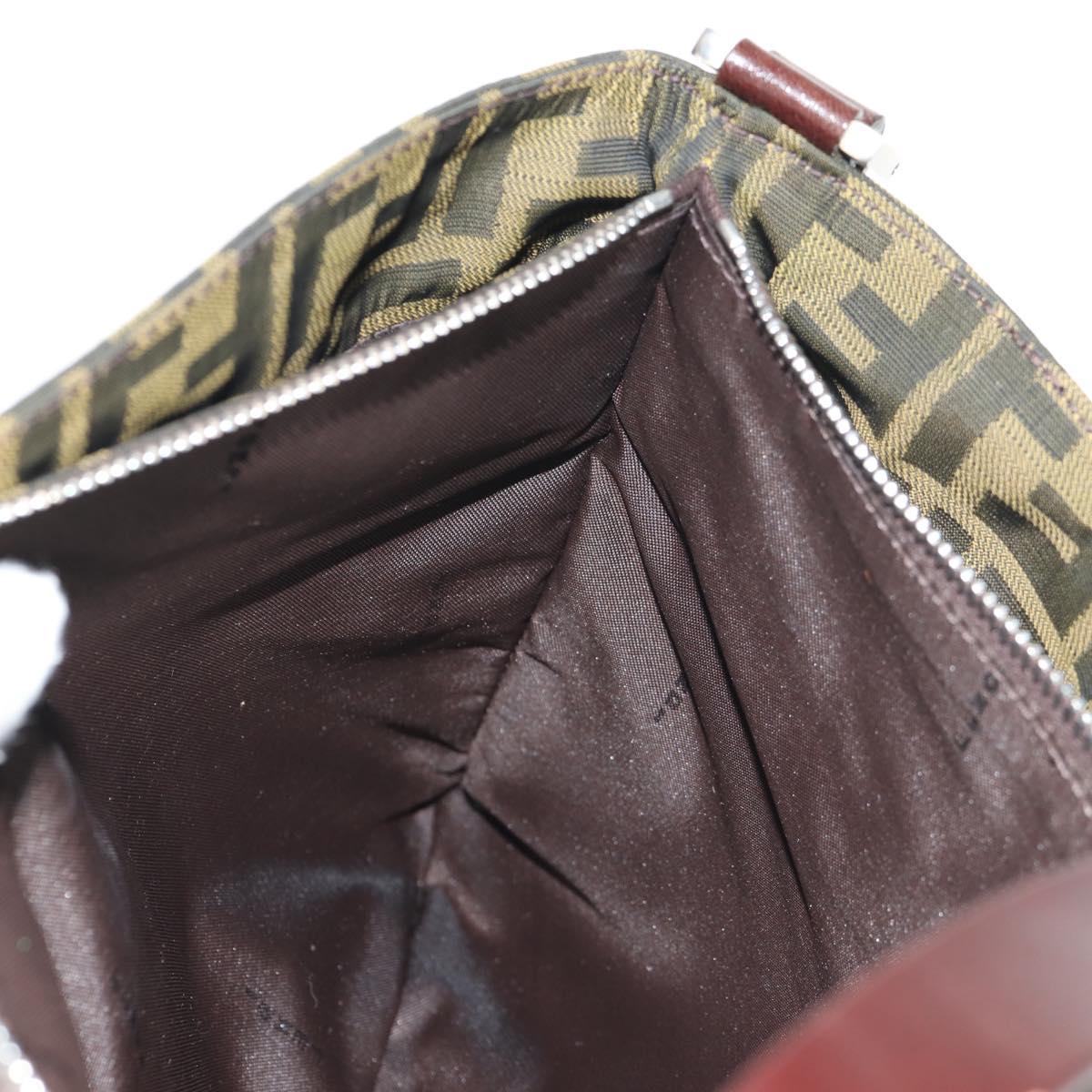 FENDI Zucca Canvas Shoulder Bag Khaki Black Auth gh1329V