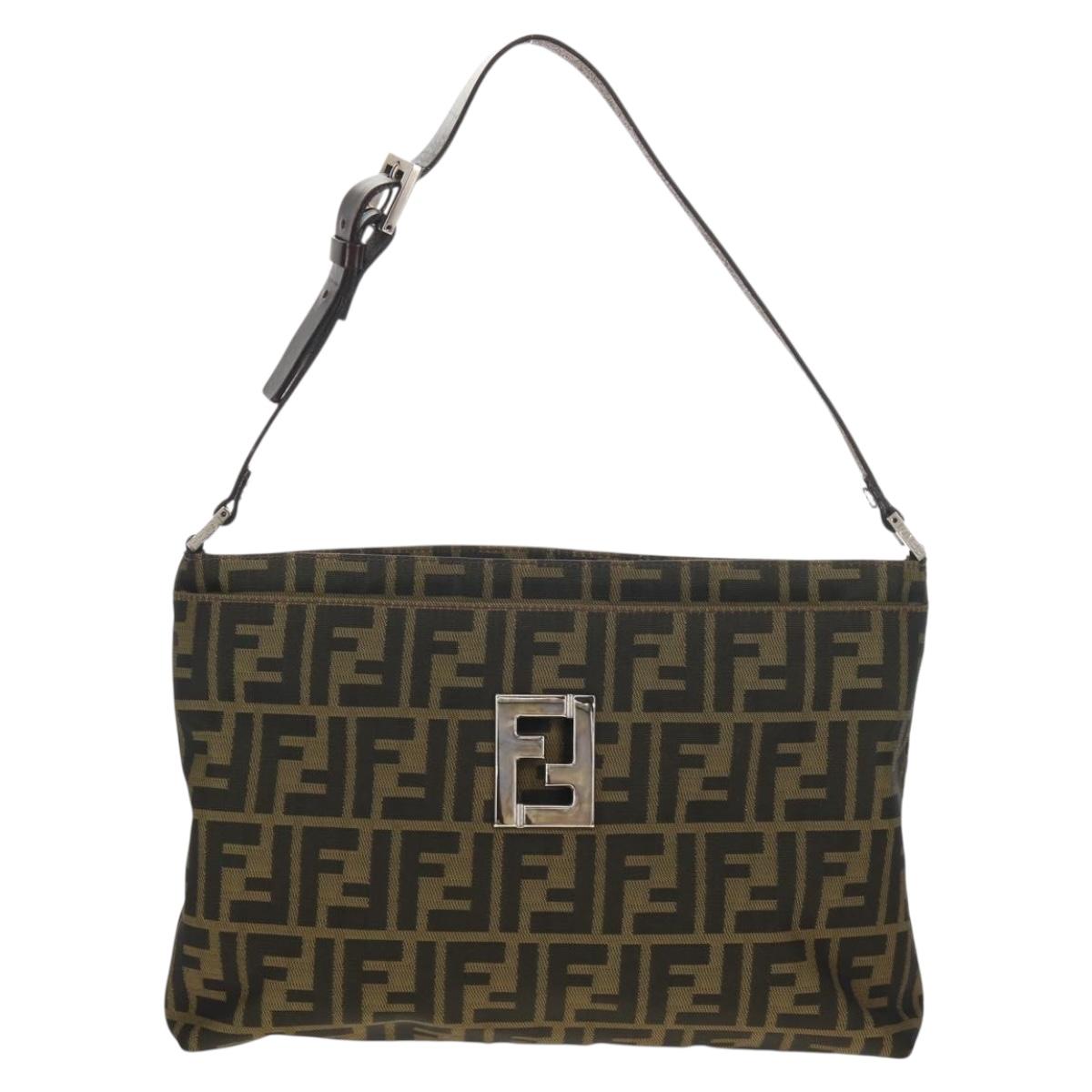 FENDI Zucca Canvas Shoulder Bag Khaki Black Auth gh1329V
