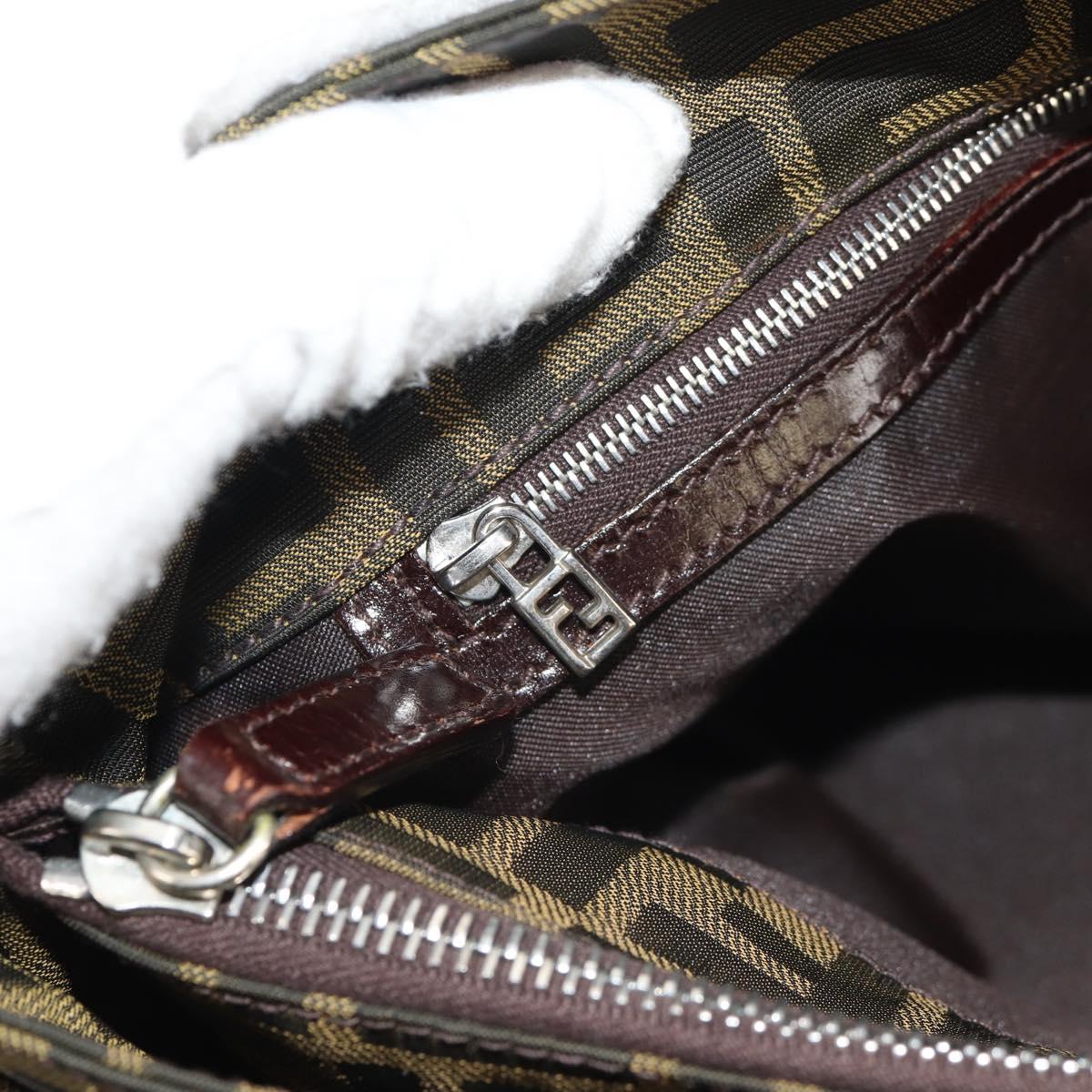 FENDI Zucca Canvas Shoulder Bag Khaki Black Auth gh1329V