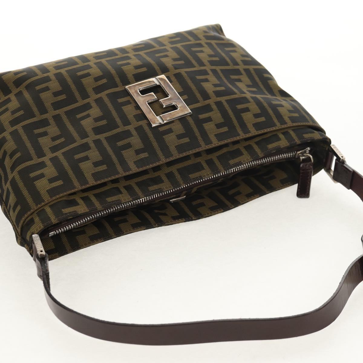FENDI Zucca Canvas Shoulder Bag Khaki Black Auth gh1329V