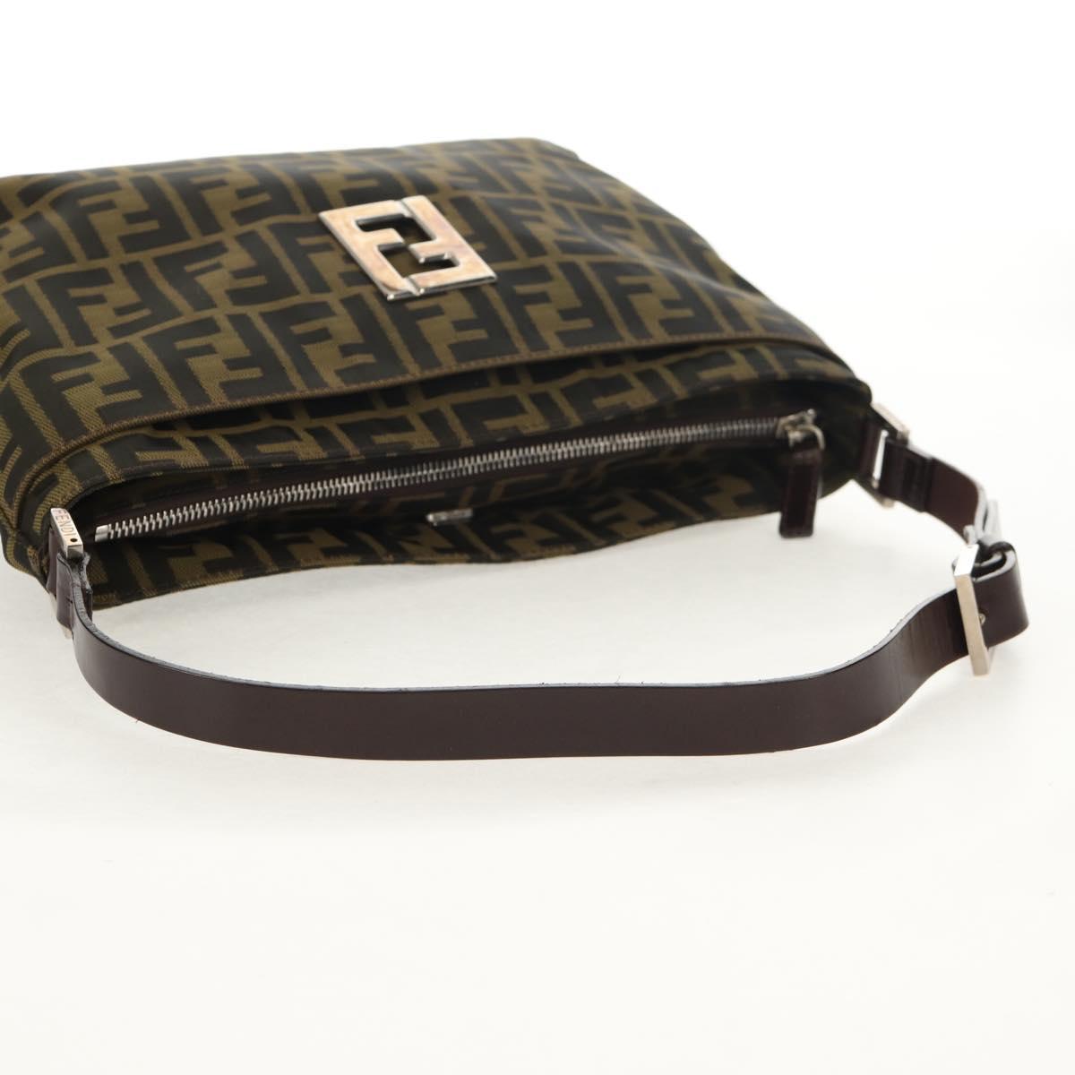 FENDI Zucca Canvas Shoulder Bag Khaki Black Auth gh1329V