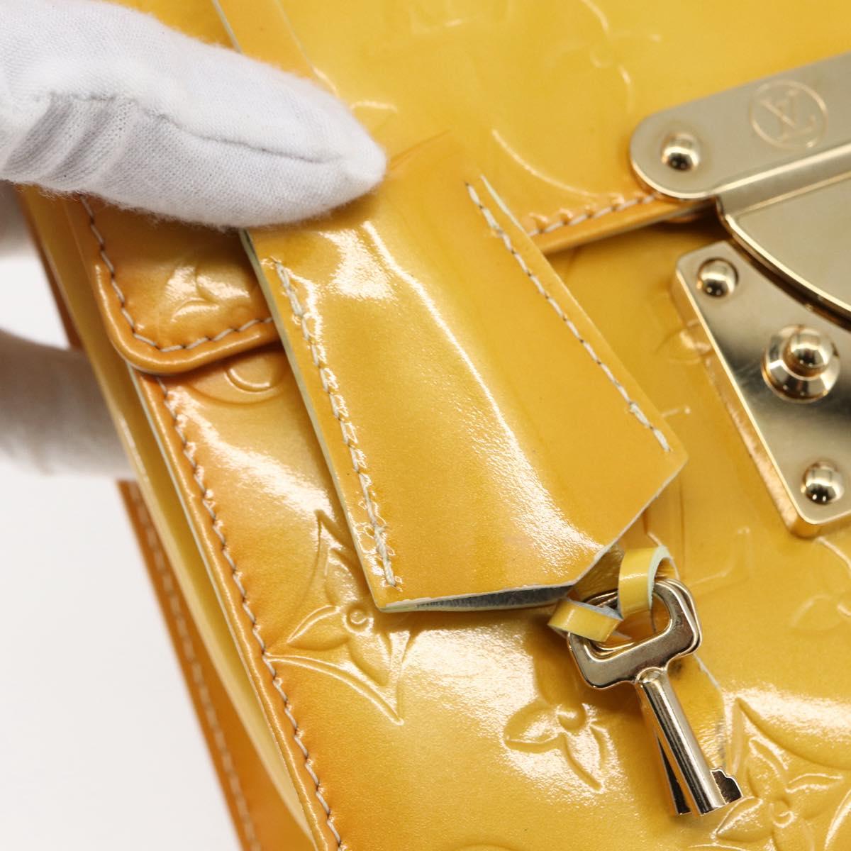 LOUIS VUITTON Monogram Vernis Spring Street Bag Lime Yellow M91068 Auth gh1336