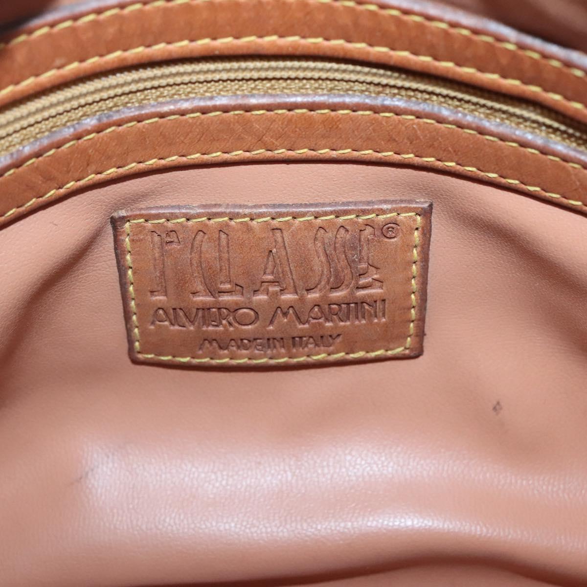 PRIMA CLASSE Hand Bag Leather PVC Brown Gold Auth gh134