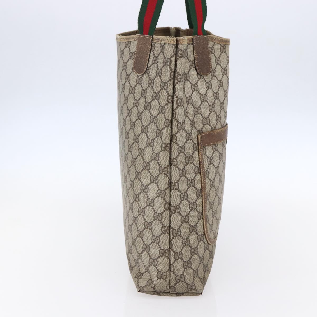 GUCCI GG Supreme Web Sherry Line Tote Bag PVC Beige Gold 39 02 003 Auth gh1349