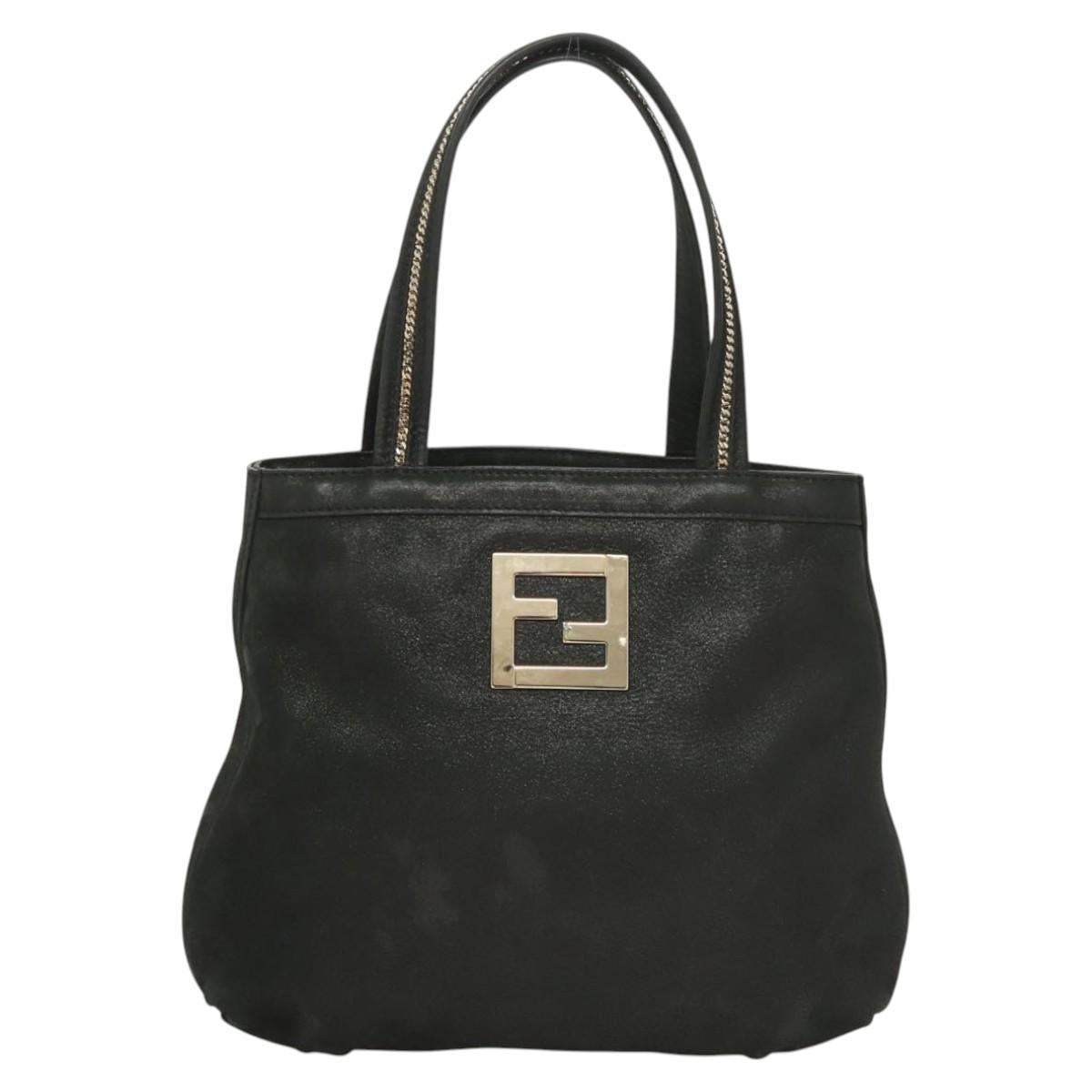 FENDI Tote Bag Leather Black Gold Auth gh135