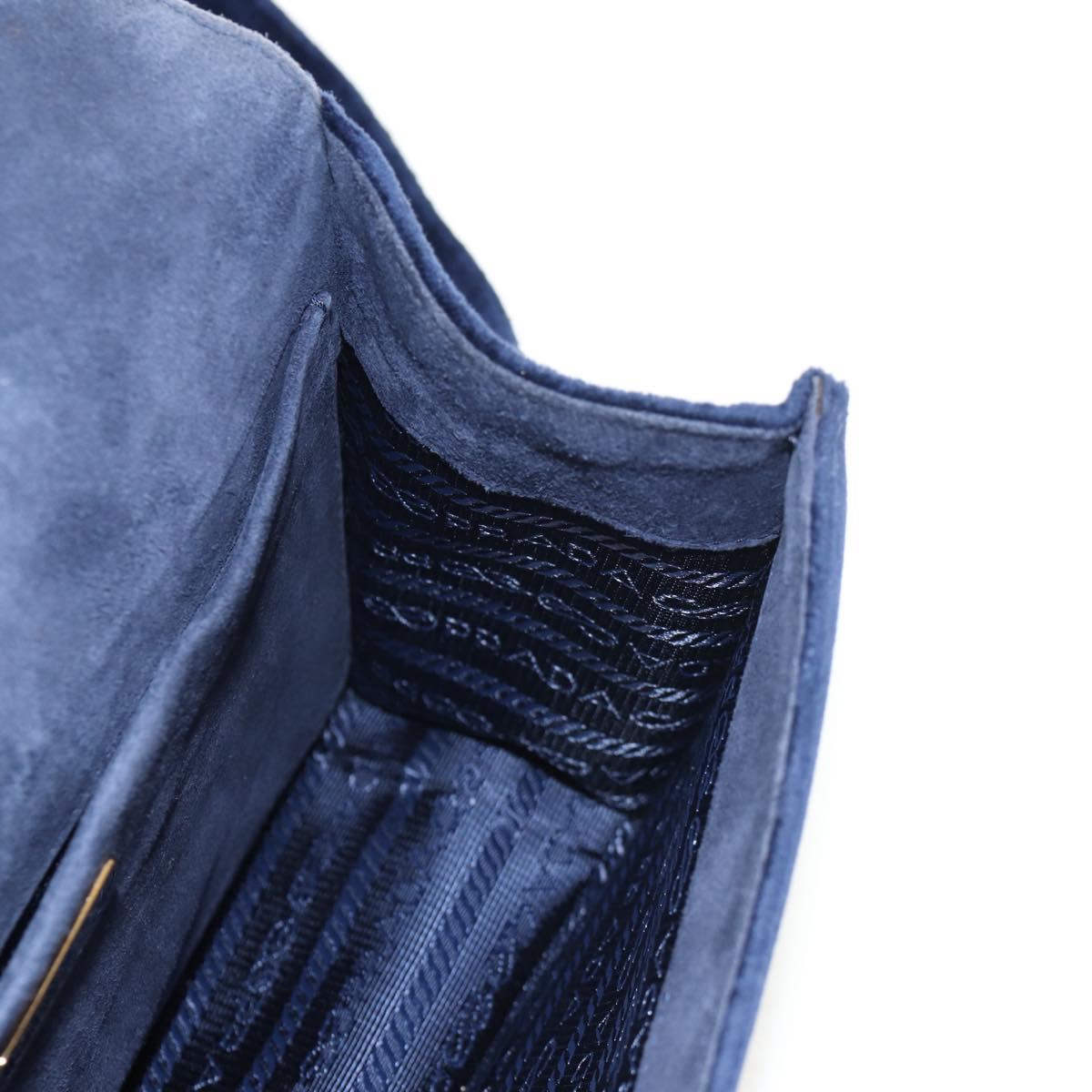 PRADA Kaye Shoulder Bag Velor Blue Gold Auth gh1354M