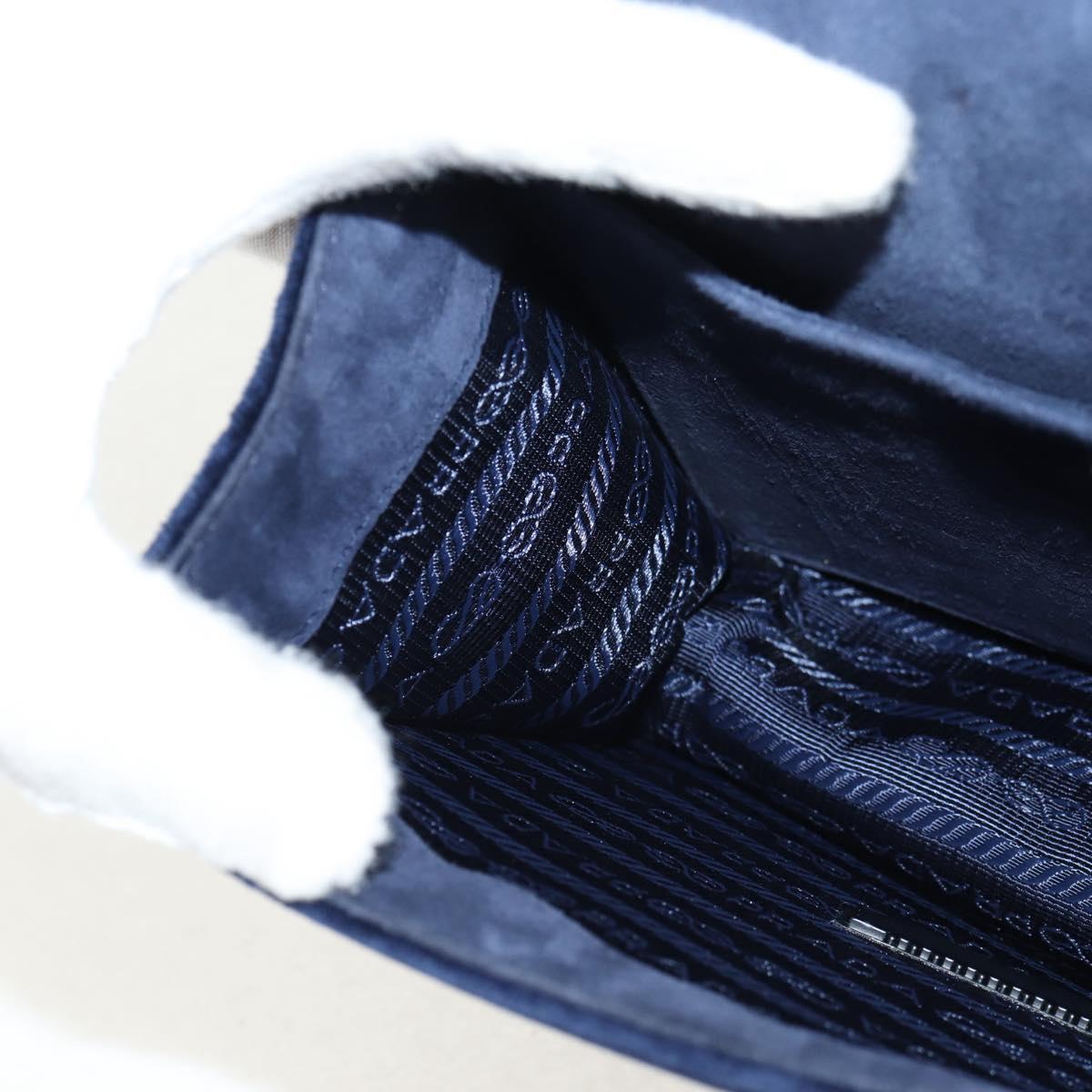 PRADA Kaye Shoulder Bag Velor Blue Gold Auth gh1354M