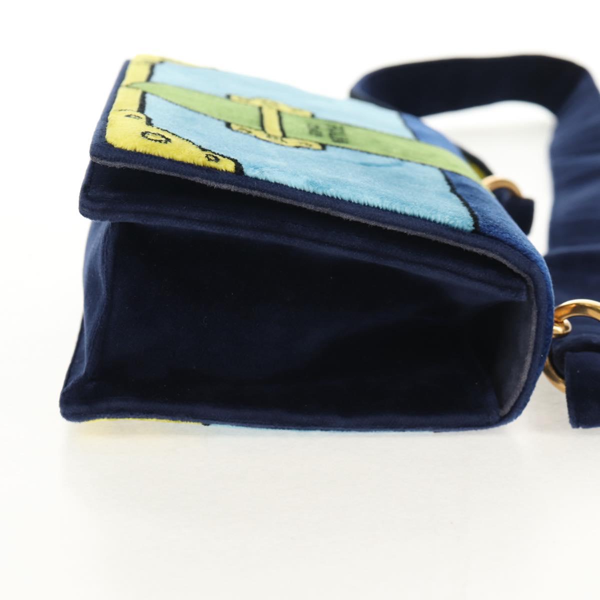 PRADA Kaye Shoulder Bag Velor Blue Gold Auth gh1354M