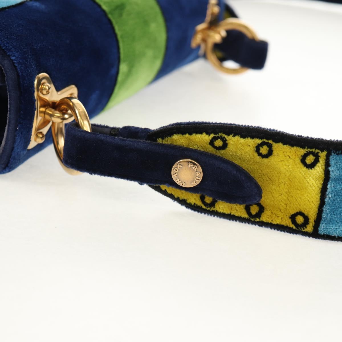 PRADA Kaye Shoulder Bag Velor Blue Gold Auth gh1354M