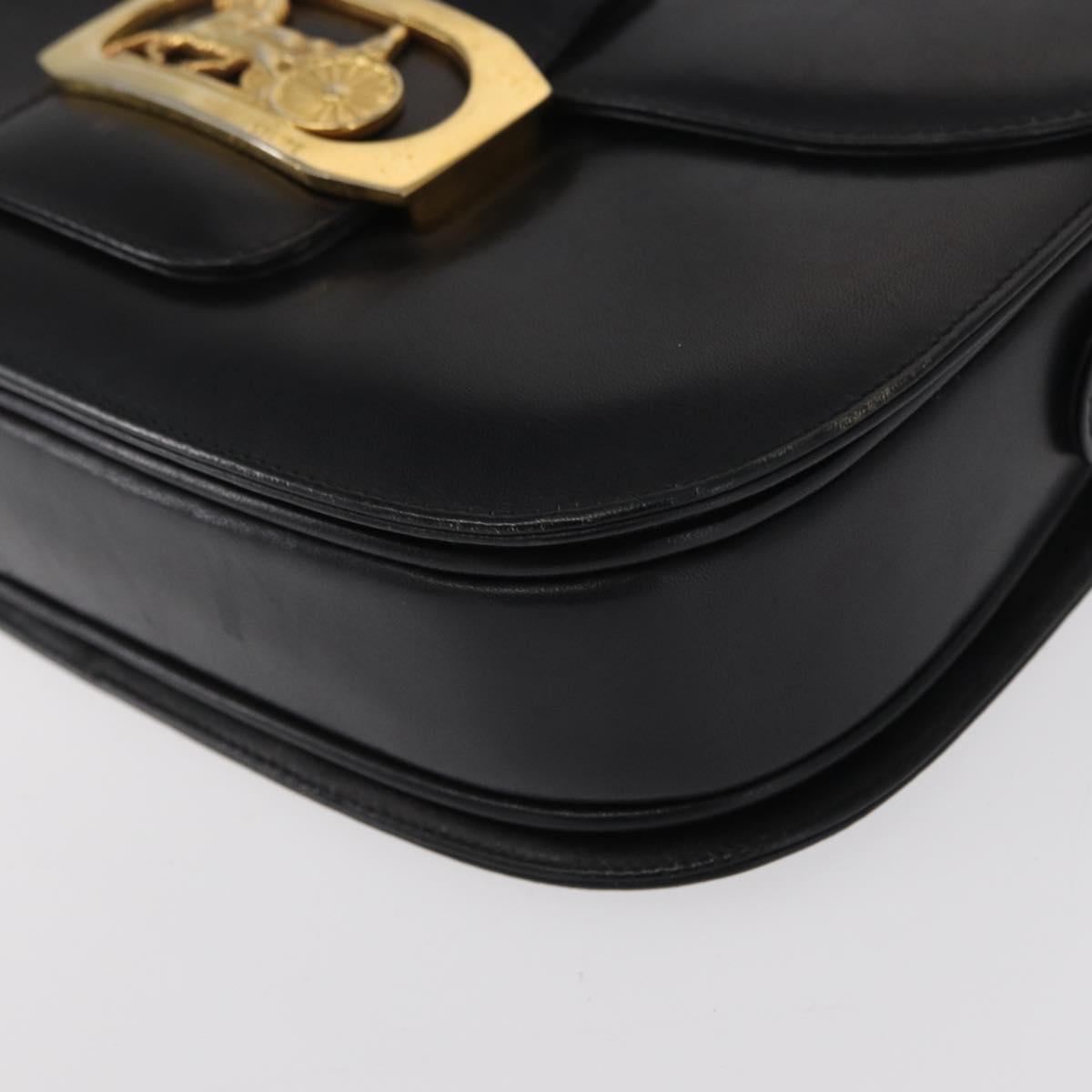 CELINE Horse Carriage Shoulder Bag Leather Black Gold Auth gh1357