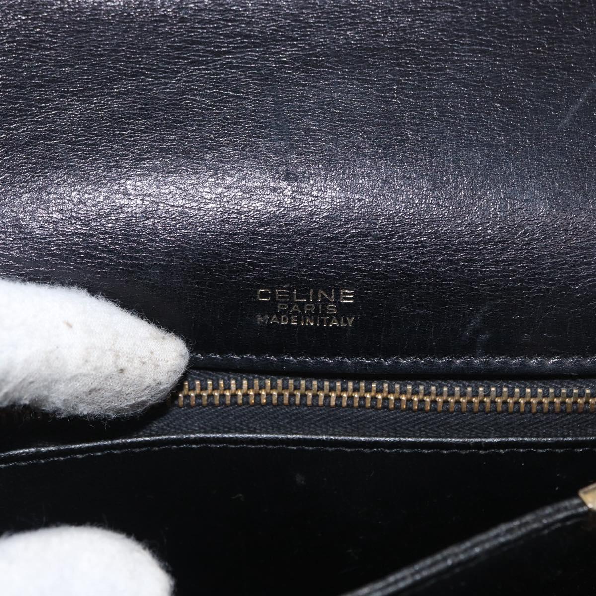 CELINE Horse Carriage Shoulder Bag Leather Black Gold Auth gh1357