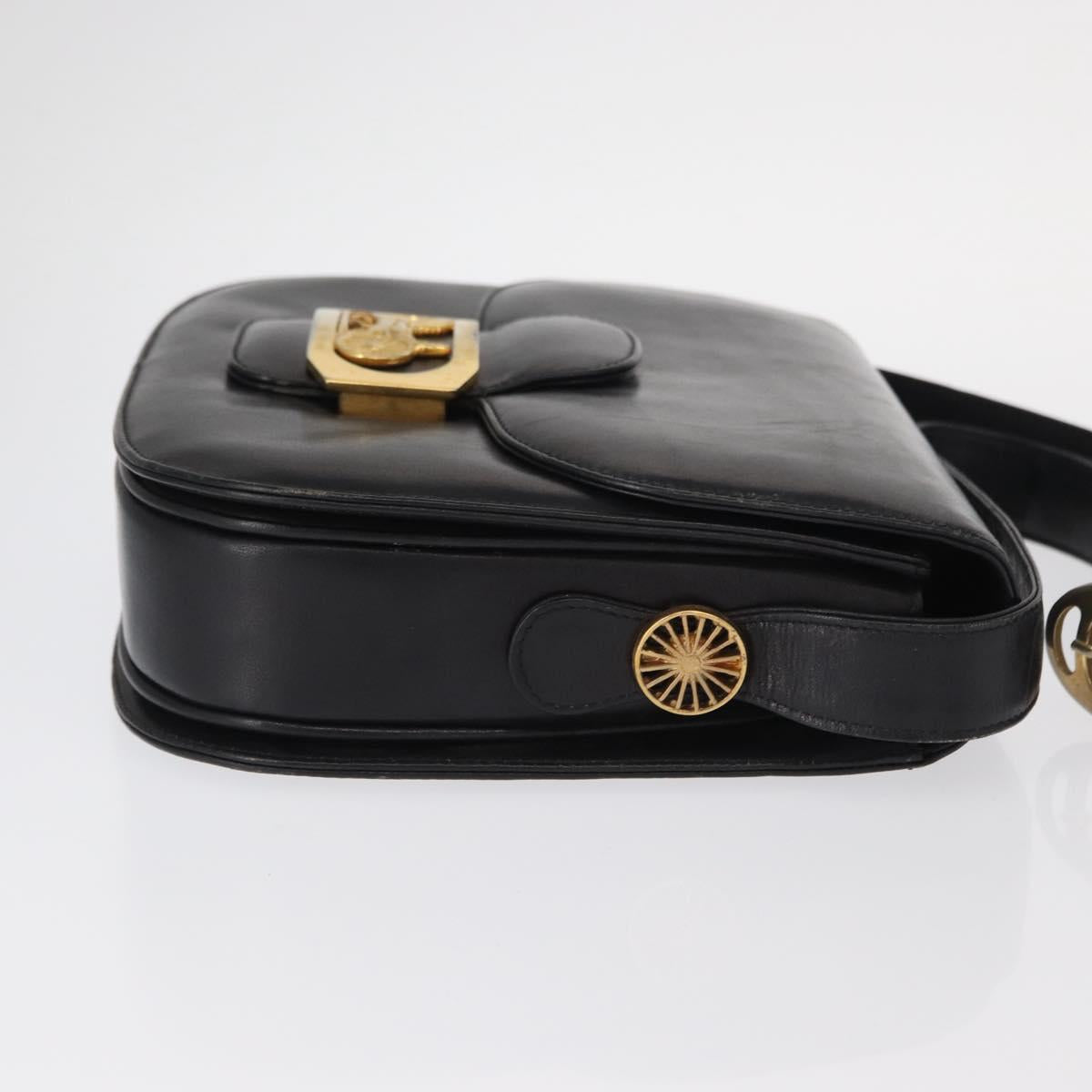 CELINE Horse Carriage Shoulder Bag Leather Black Gold Auth gh1357