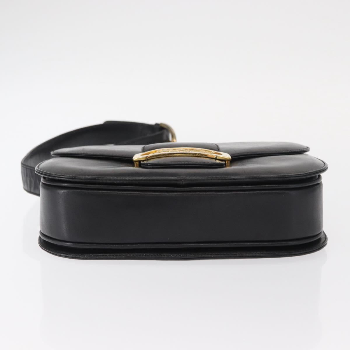 CELINE Horse Carriage Shoulder Bag Leather Black Gold Auth gh1357