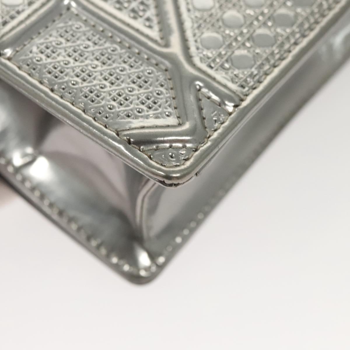 Christian Dior Chain Diomara Shoulder Bag Enamel Silver Auth gh136