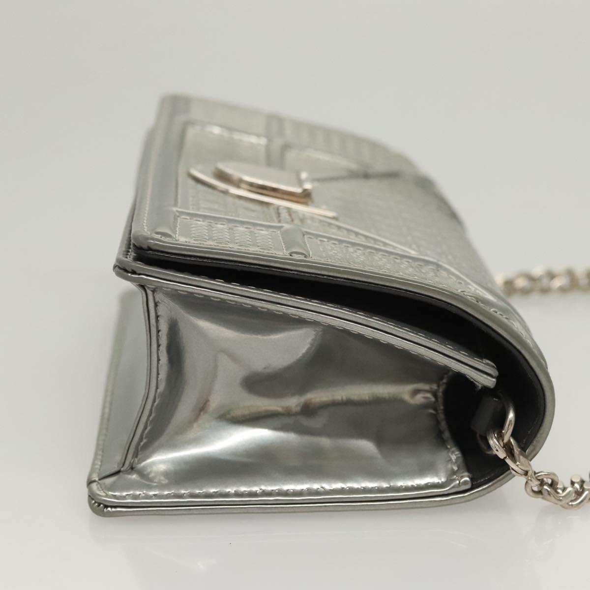 Christian Dior Chain Diomara Shoulder Bag Enamel Silver Auth gh136