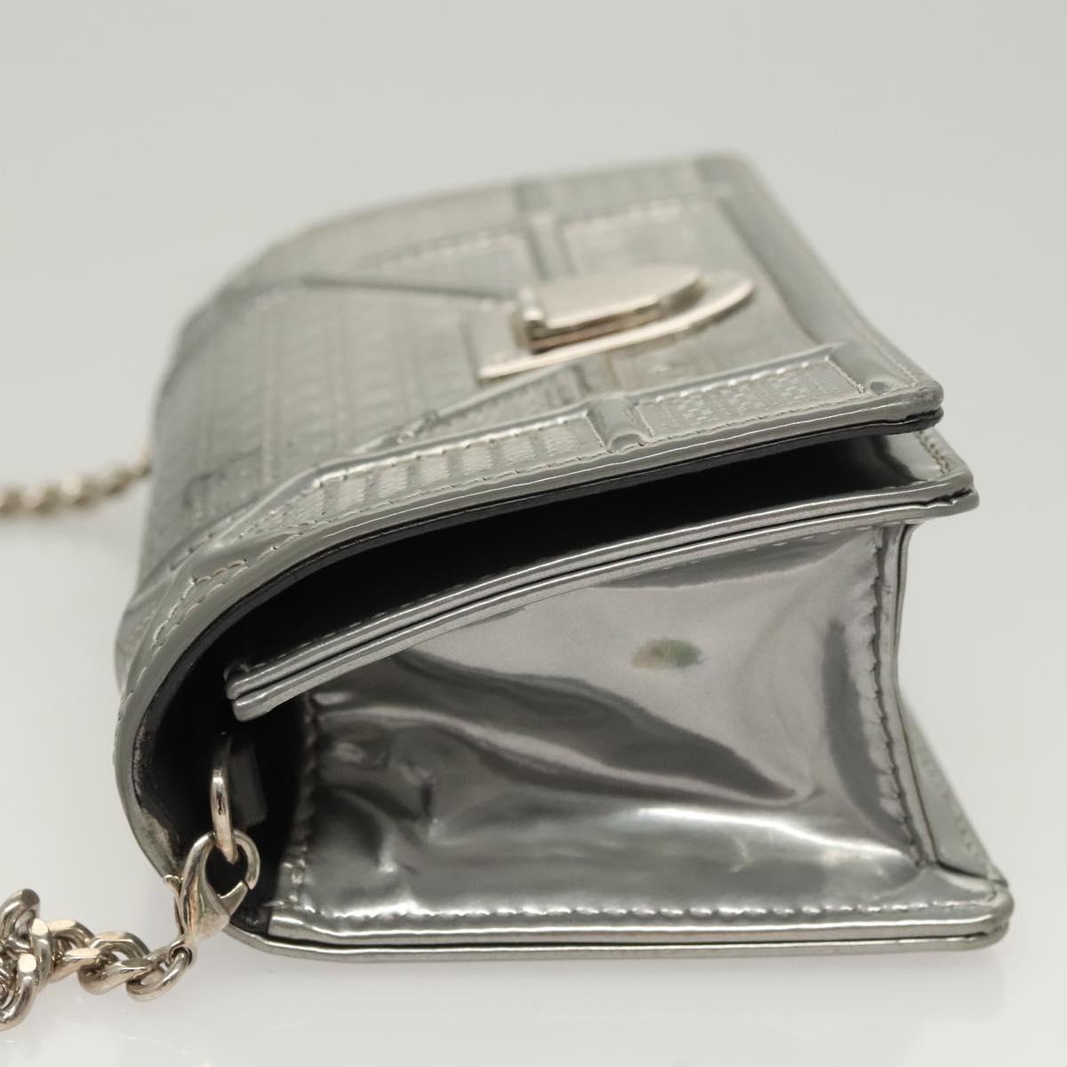 Christian Dior Chain Diomara Shoulder Bag Enamel Silver Auth gh136