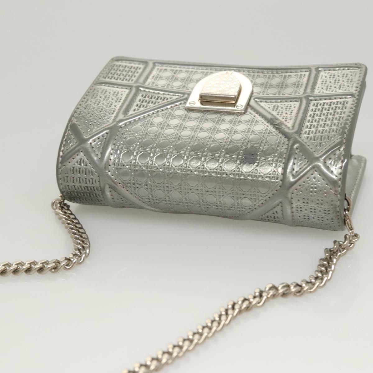 Christian Dior Chain Diomara Shoulder Bag Enamel Silver Auth gh136