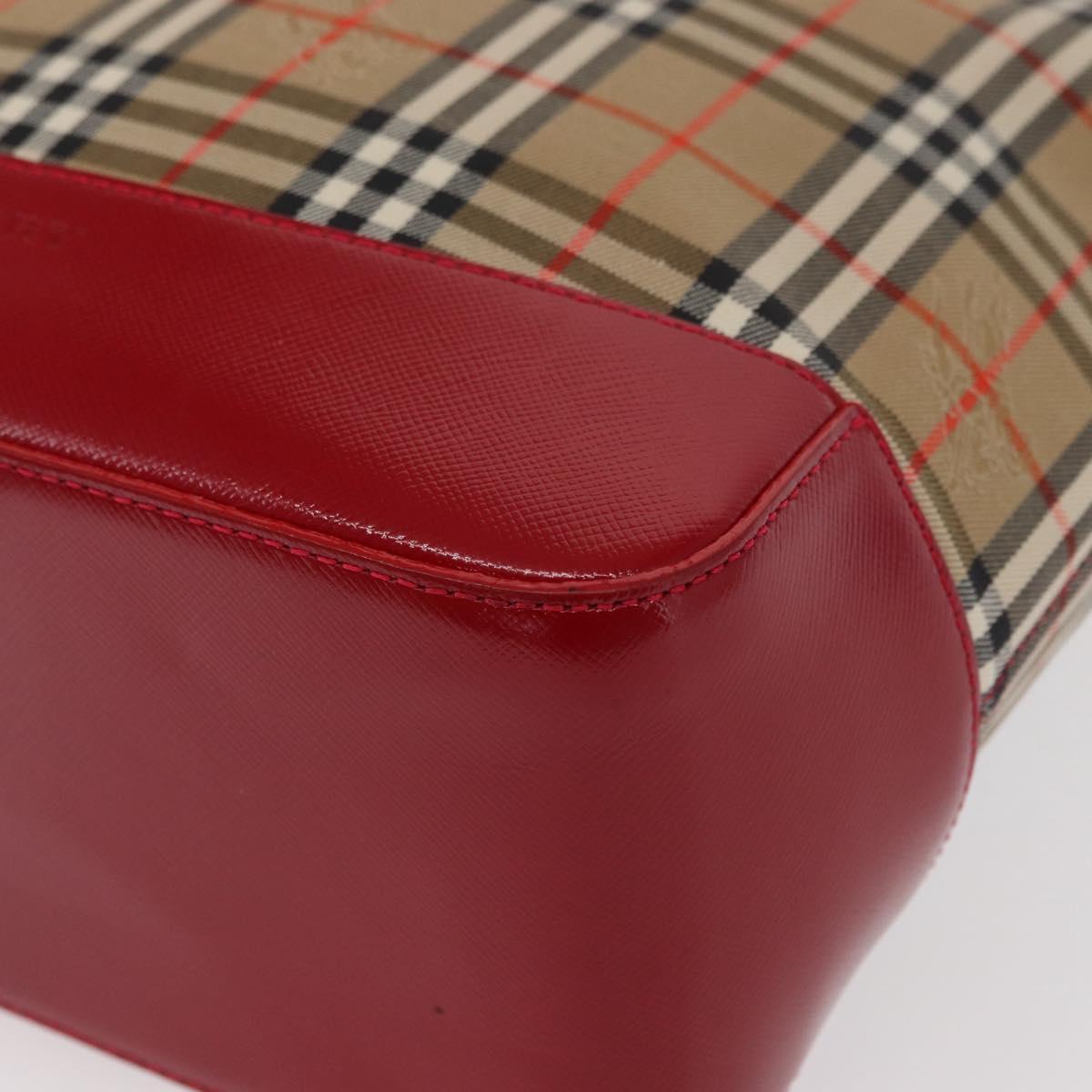 BURBERRY Nova Check Tote Bag Canvas Leather Beige Red gold Auth gh1367