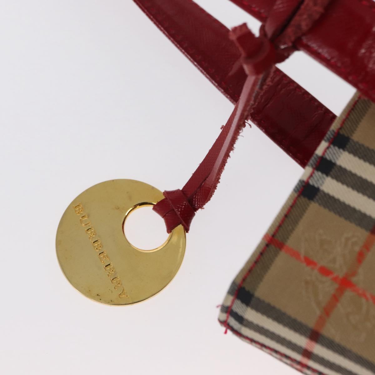 BURBERRY Nova Check Tote Bag Canvas Leather Beige Red gold Auth gh1367