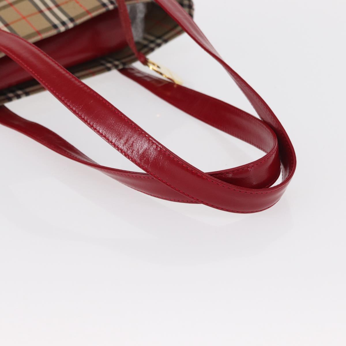 BURBERRY Nova Check Tote Bag Canvas Leather Beige Red gold Auth gh1367