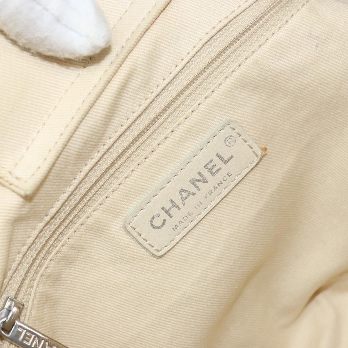 CHANEL Chain V Stitch Shoulder Bag Canvas White Silver CC Auth gh1368