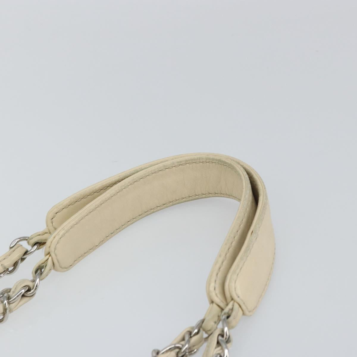 CHANEL Chain V Stitch Shoulder Bag Canvas White Silver CC Auth gh1368