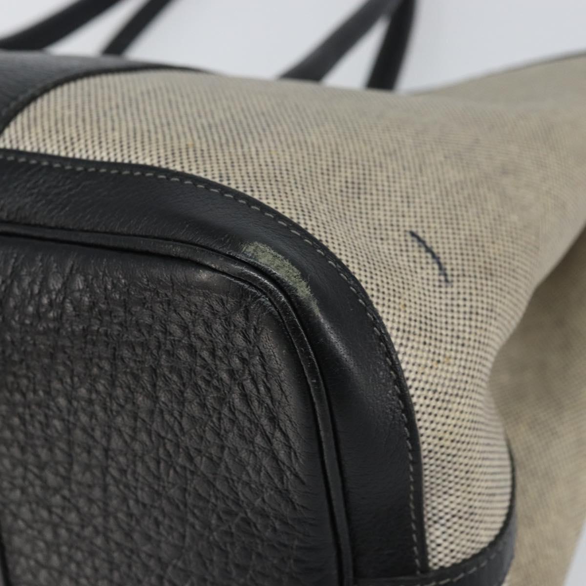 HERMES Garden party PM Bag Coated Canvas Leather White Navy Silver Auth gh1382