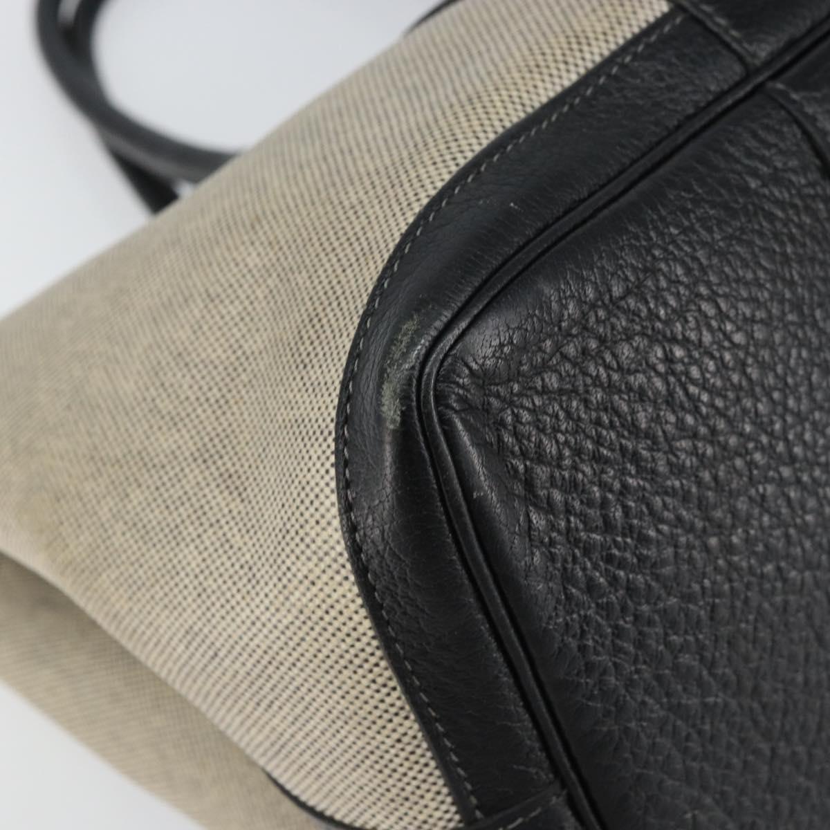 HERMES Garden party PM Bag Coated Canvas Leather White Navy Silver Auth gh1382