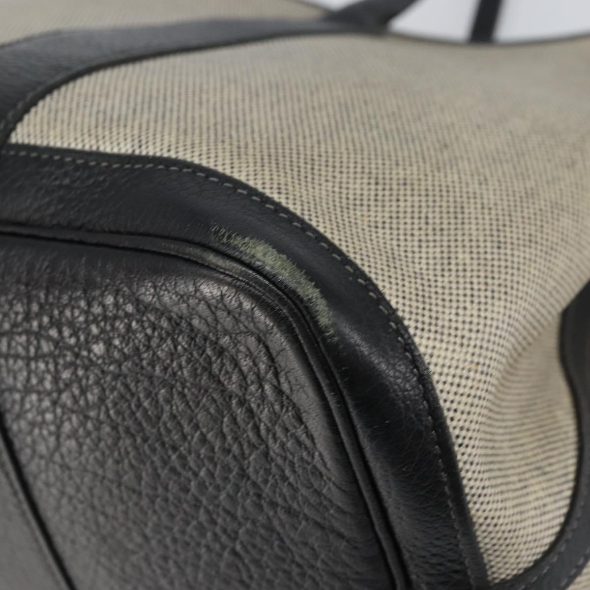 HERMES Garden party PM Bag Coated Canvas Leather White Navy Silver Auth gh1382