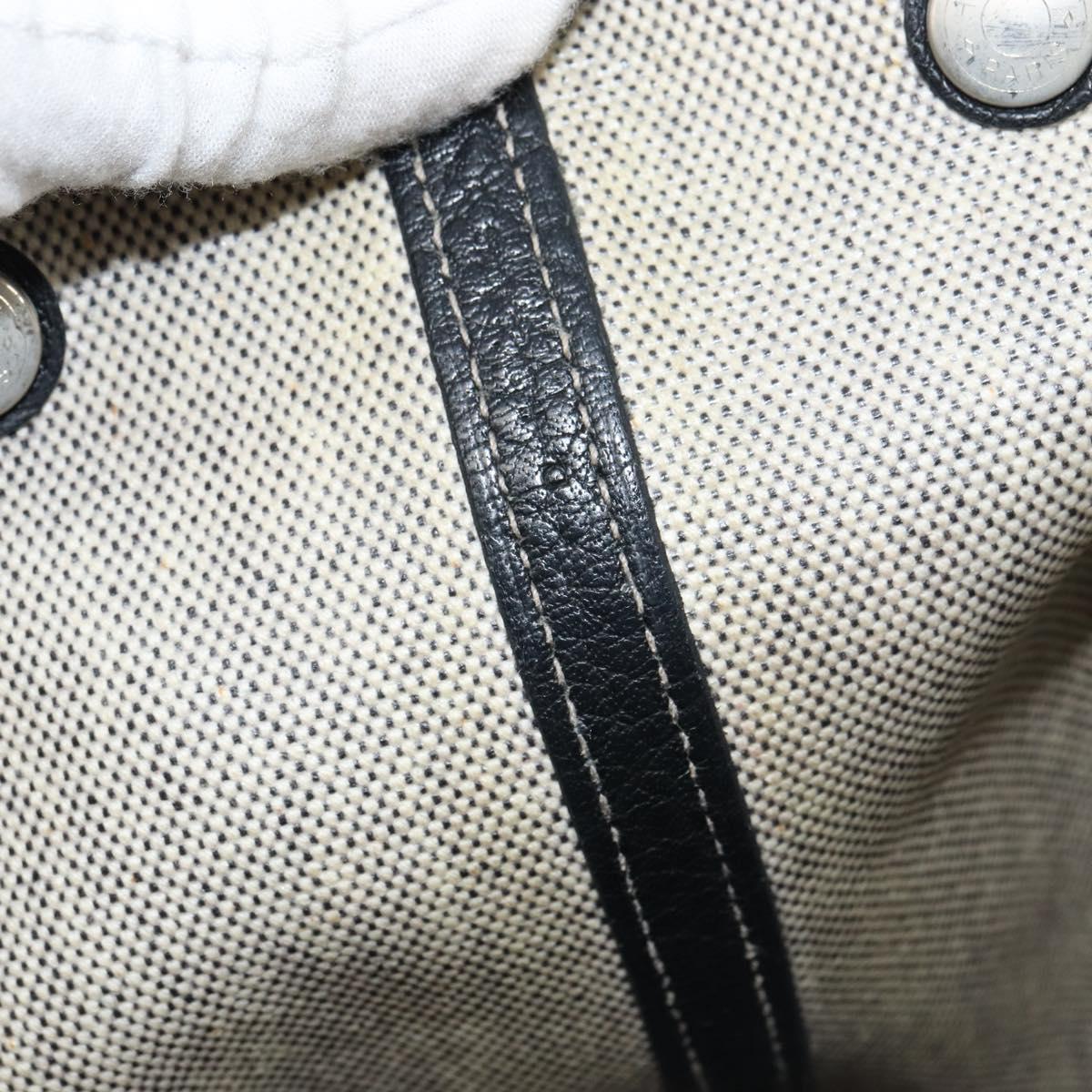 HERMES Garden party PM Bag Coated Canvas Leather White Navy Silver Auth gh1382