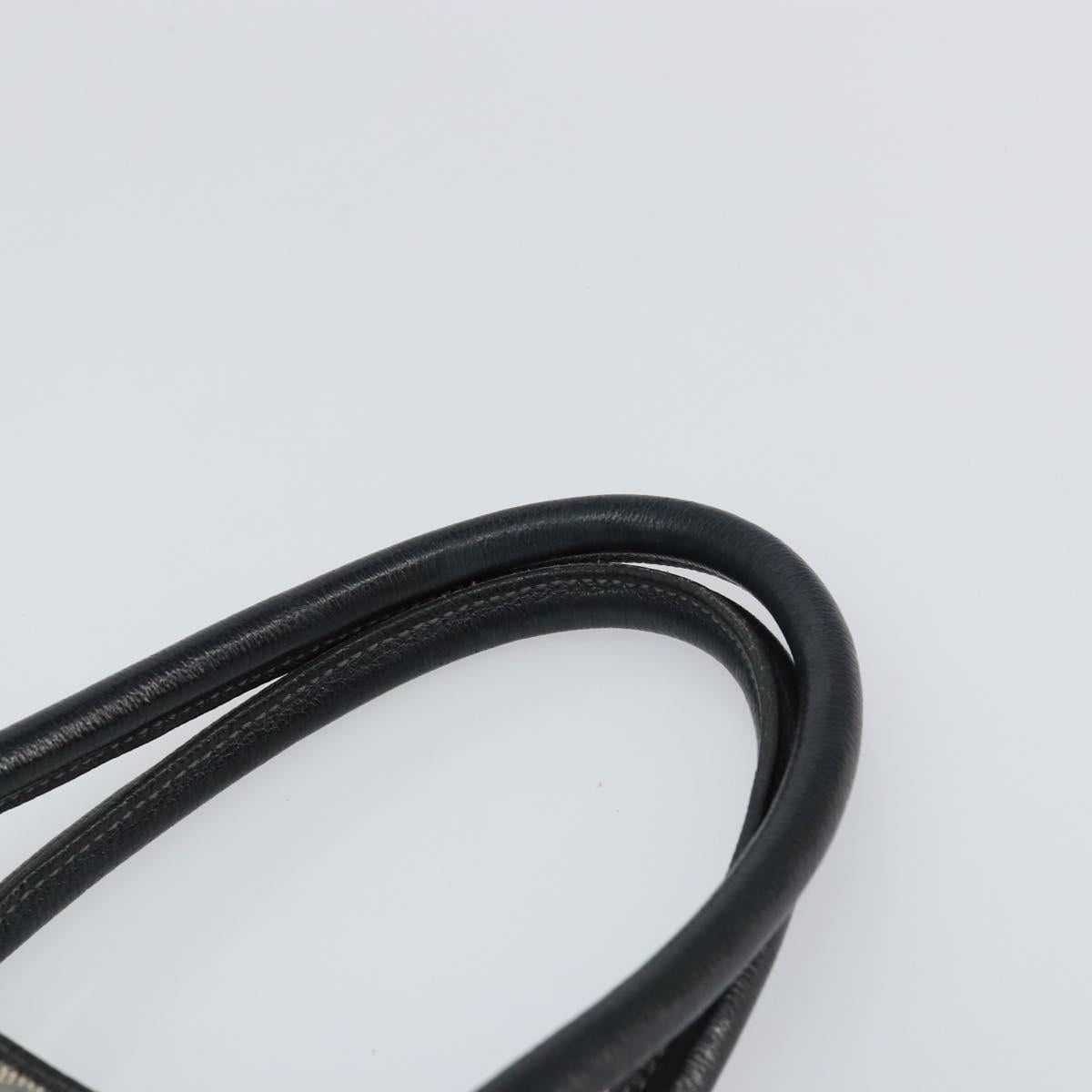 HERMES Garden party PM Bag Coated Canvas Leather White Navy Silver Auth gh1382