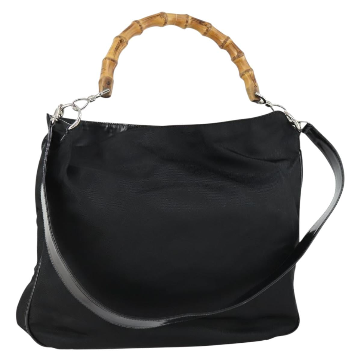 GUCCI Bamboo Hand Bag Nylon 2way Black Silver 001 2404 1577 0 Auth gh1392