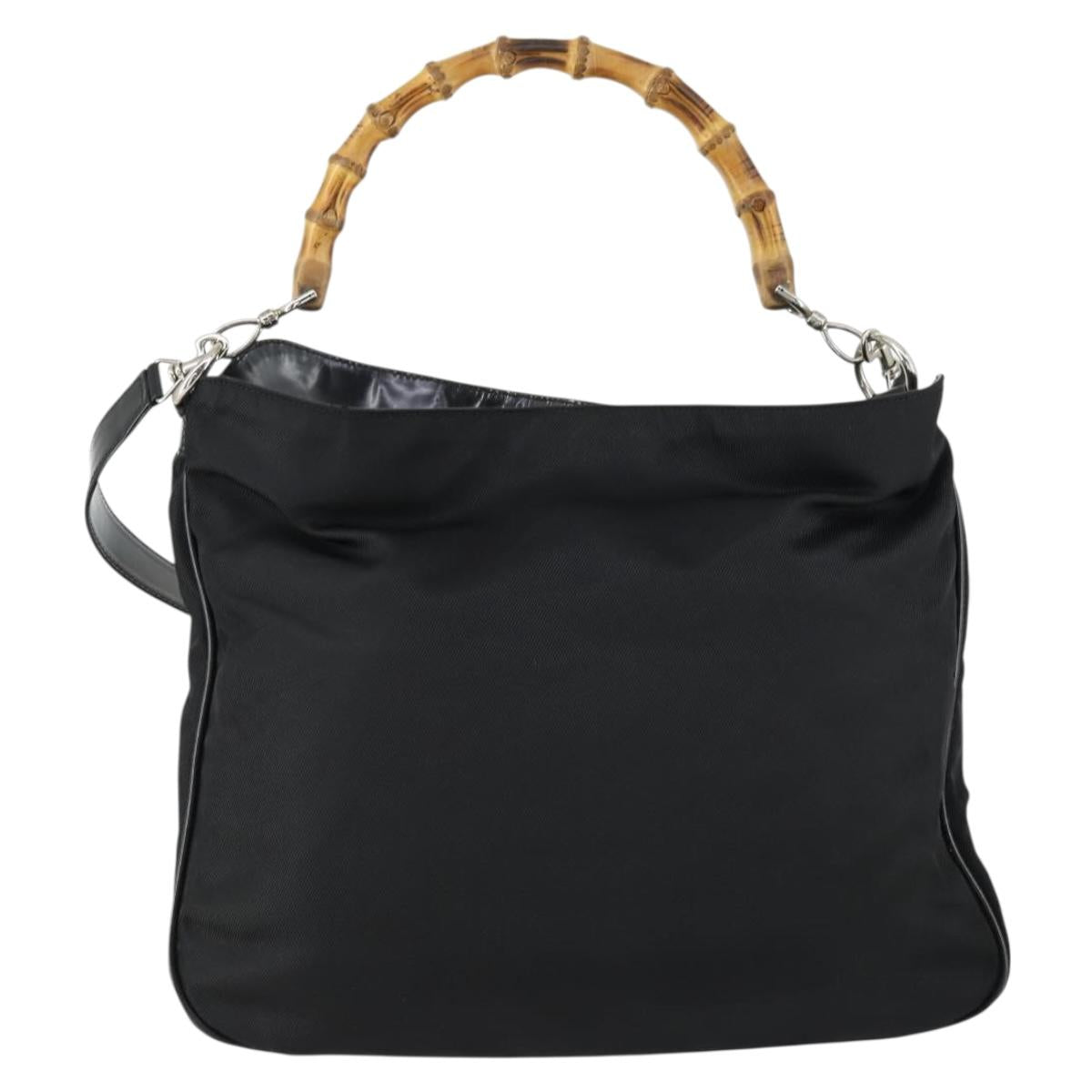 GUCCI Bamboo Hand Bag Nylon 2way Black Silver 001 2404 1577 0 Auth gh1392