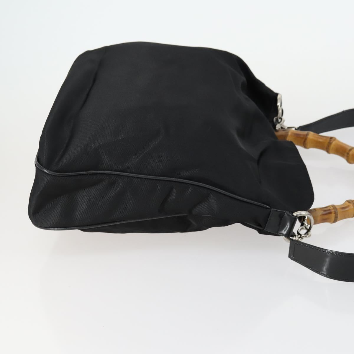 GUCCI Bamboo Hand Bag Nylon 2way Black Silver 001 2404 1577 0 Auth gh1392