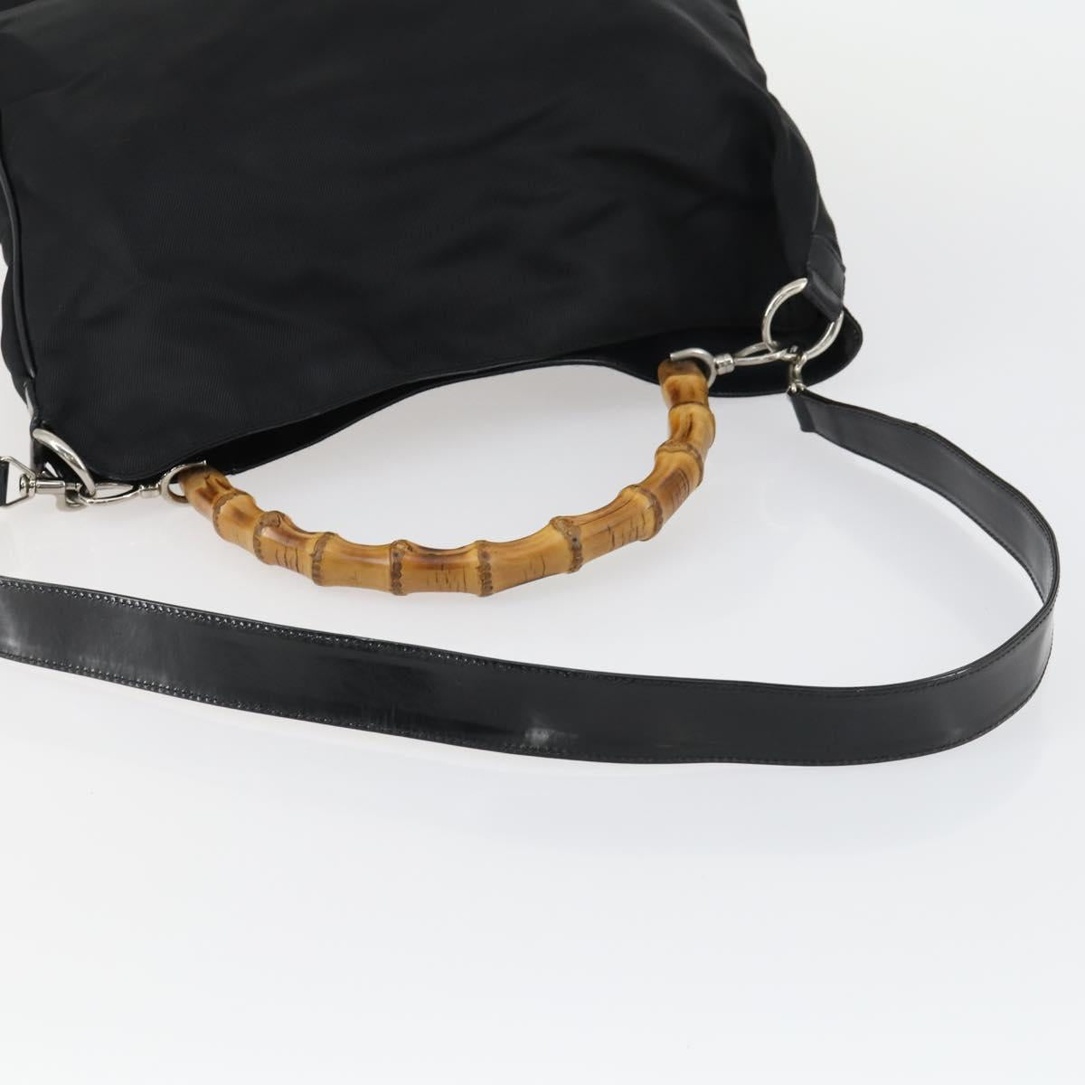 GUCCI Bamboo Hand Bag Nylon 2way Black Silver 001 2404 1577 0 Auth gh1392