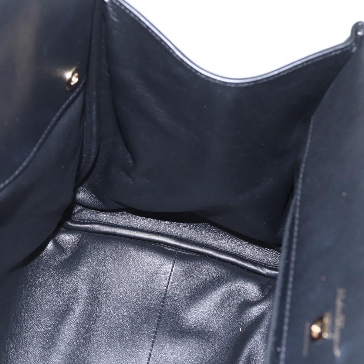 Salvatore Ferragamo Gancini Hand Bag Leather 2way Black Gold Auth gh1393V