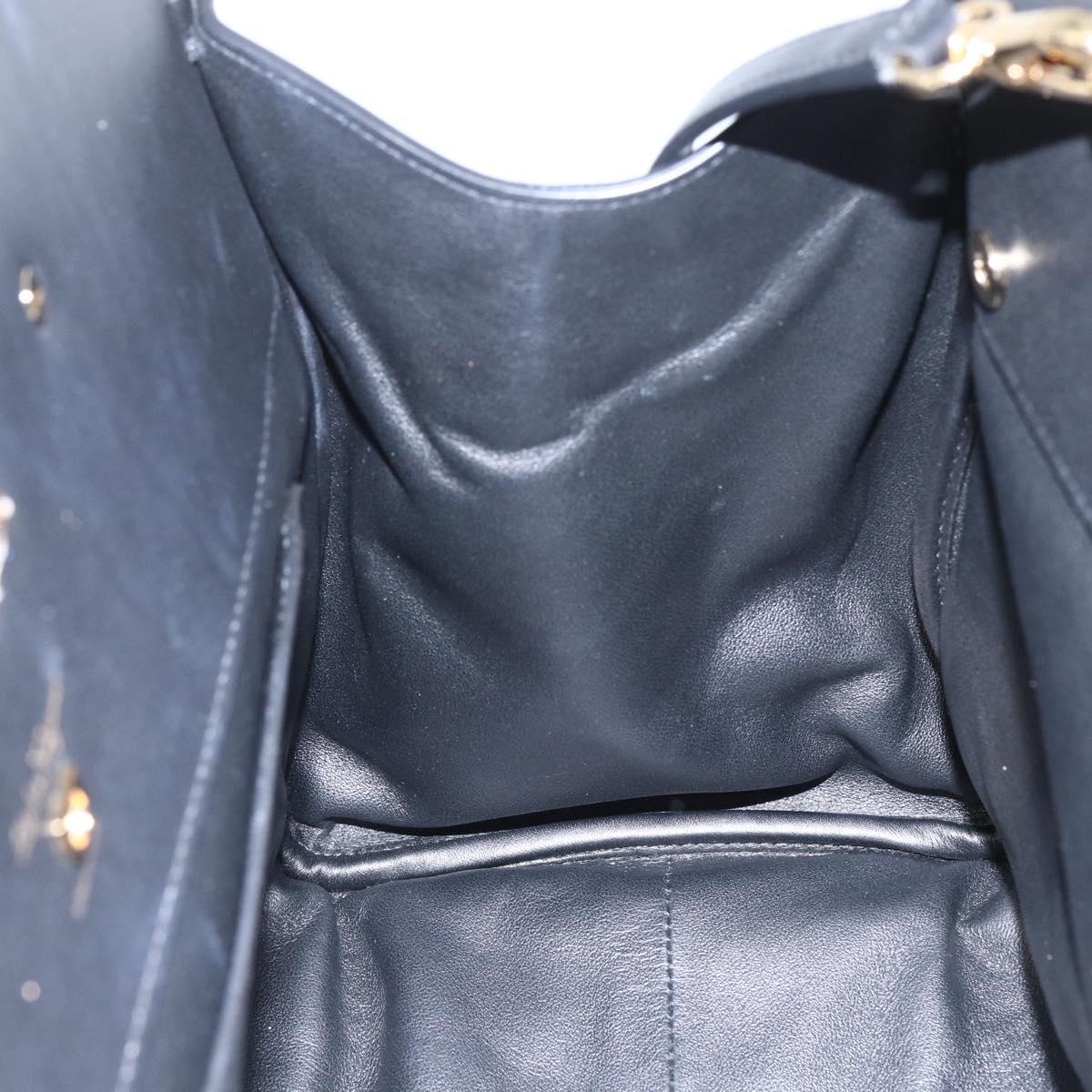 Salvatore Ferragamo Gancini Hand Bag Leather 2way Black Gold Auth gh1393V