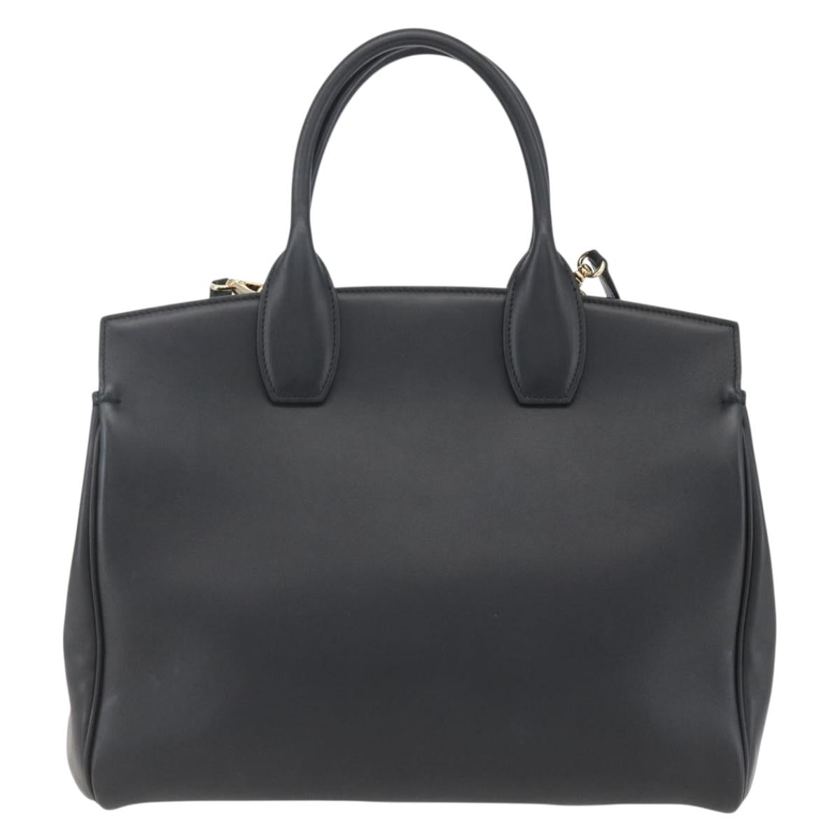 Salvatore Ferragamo Gancini Hand Bag Leather 2way Black Gold Auth gh1393V