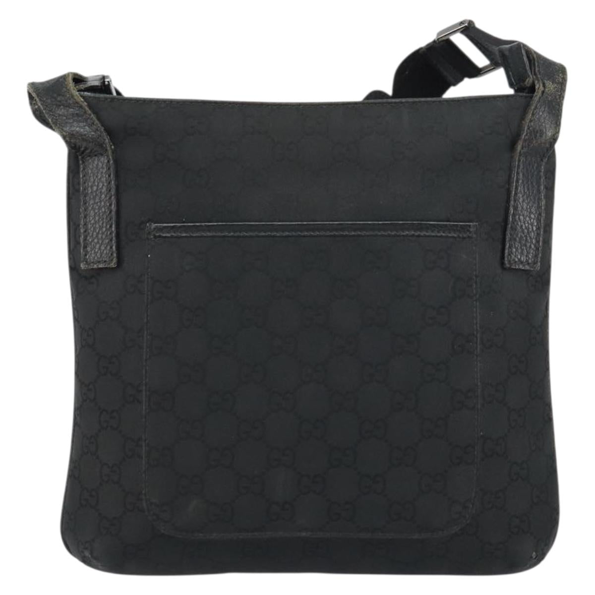 GUCCI GG Canvas Shoulder Bag Black Silver 293572 Auth gh1400
