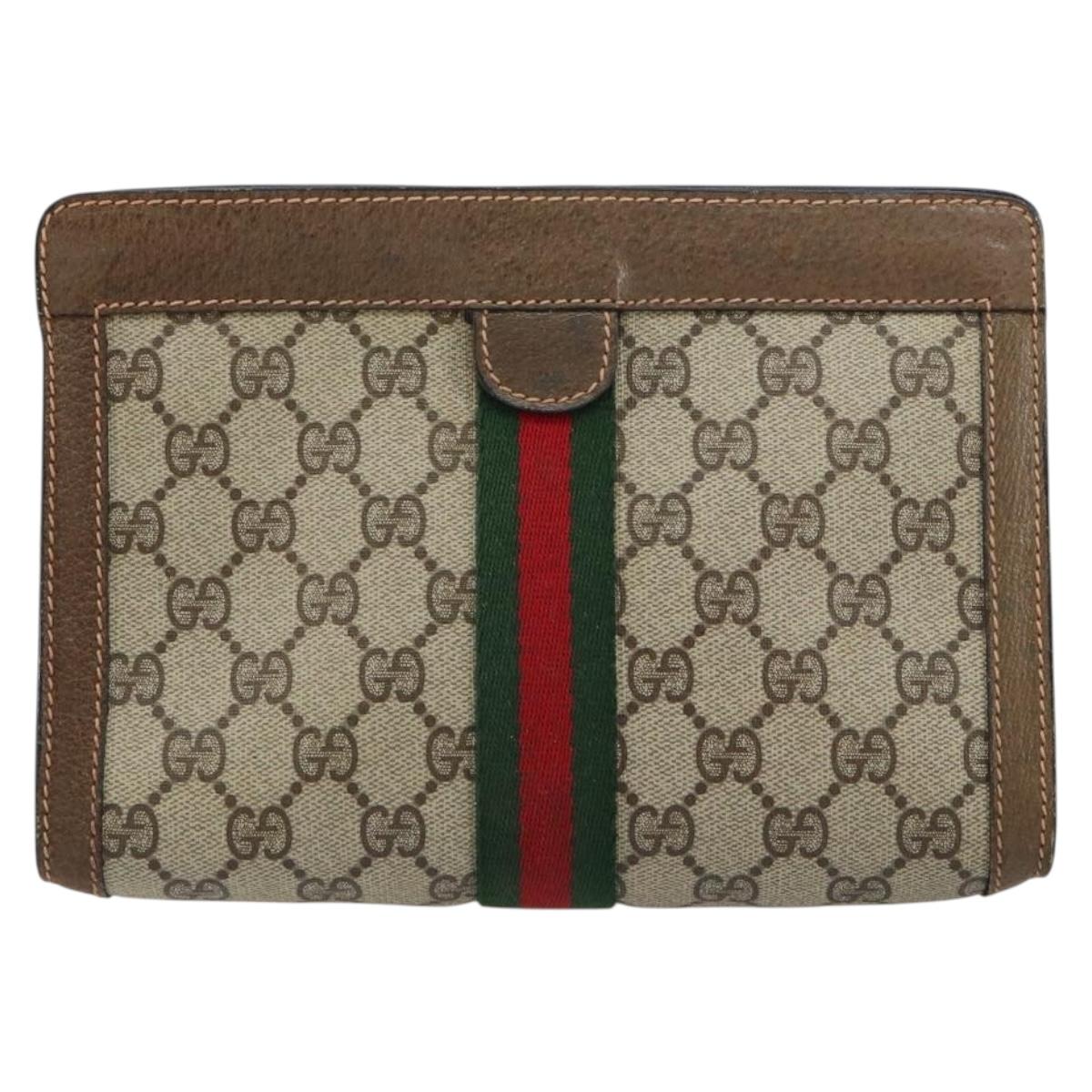 GUCCI GG Supreme Web Sherry Line Clutch Bag PVC Beige Red 89 01 001 Auth gh1405